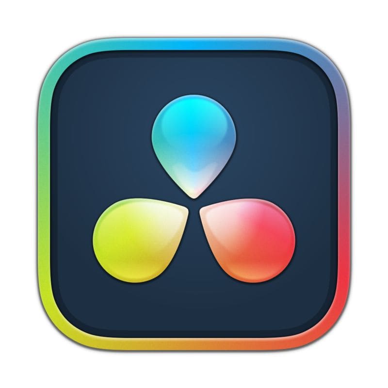 Flickr app icon: dark rounded square with three colorful droplets (blue, yellow, red) arranged in a triangle on a dark background, with a multicolor border.