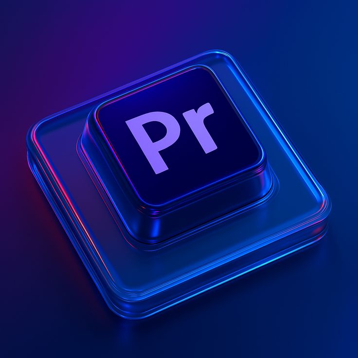 Glossy 3D tile with the letters 'Pr' on a blue gradient background, reminiscent of the Premiere Pro logo.