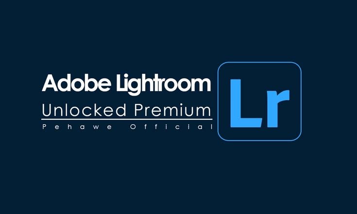 Adobe Lightroom logo on a dark blue background, featuring the words 'Unlocked Premium' and the blue Lr icon.