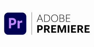 Adobe Premiere Pro logo: purple Pr icon and 'ADOBE PREMIERE' text.