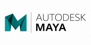 Autodesk Maya logo featuring a teal M symbol beside the text 'AUTODESK MAYA'