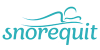 snorequit logo: teal wordmark with a wave and a sleeping figure above the text 'snorequit'.