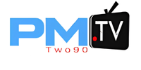 PMTV logo: blue 'PM' letters beside a black retro TV icon with antenna and 'TV' on screen, plus small red 'Two90' text below.