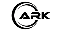 ARK logo featuring a black circular brush stroke around the bold, stylized letters ARK.