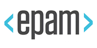 Epam logo: the word 'epam' in gray with teal angle brackets surrounding it on a white background.
