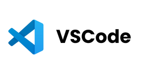 Visual Studio Code logo: blue angled shield icon beside the text 'VSCode'