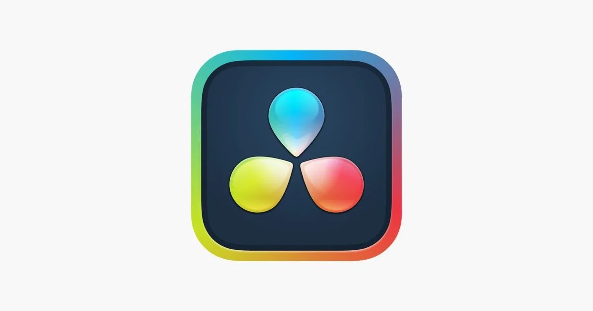 App icon: a dark rounded-square with a rainbow gradient border, containing three glossy teardrop shapes (cyan, yellow, red) arranged in a triangle.