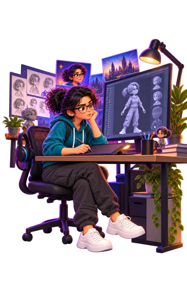 Student working on a studio project