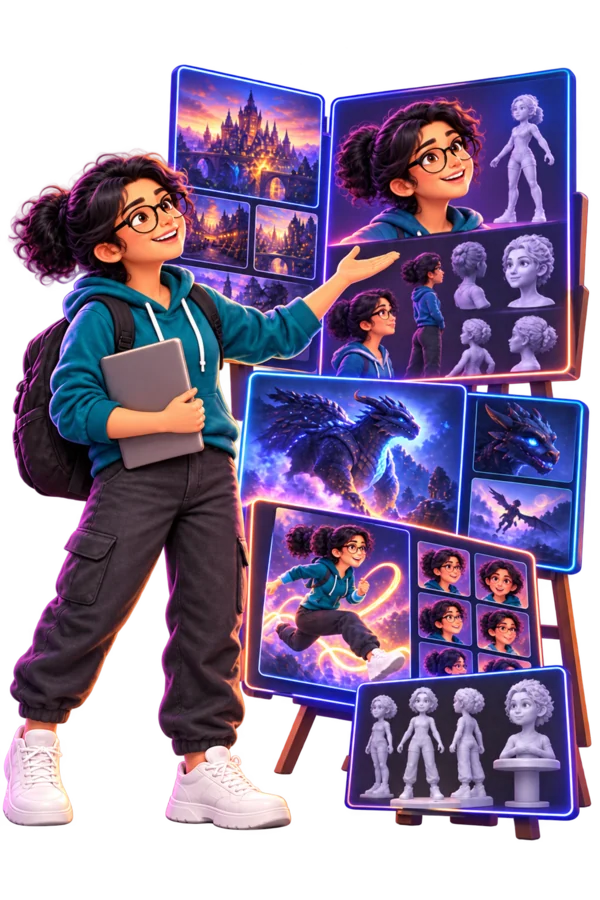 Student presenting a creative portfolio