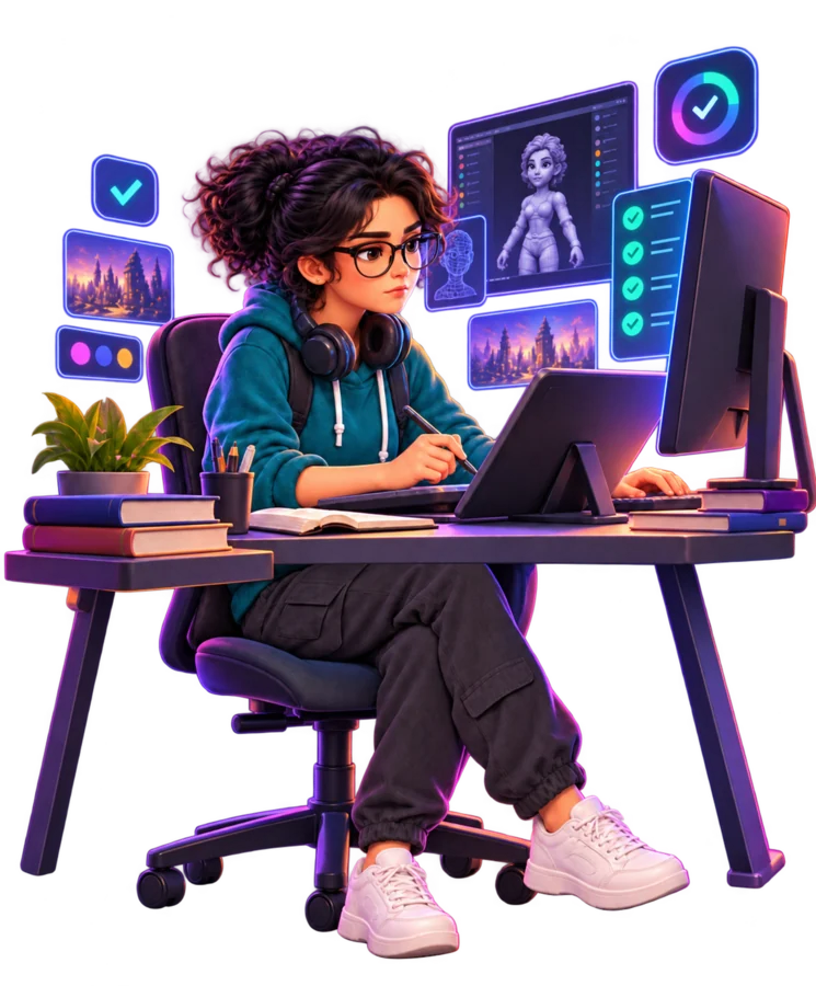Student learning and practising at a computer